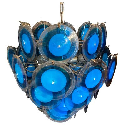 1970s Space Age Blue Murano Glass Italian Chandelier by Vistosi