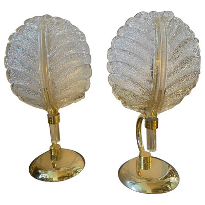 1970s Set of Two Mid-Century Modern Murano Glass Bed Lamps by Barovier