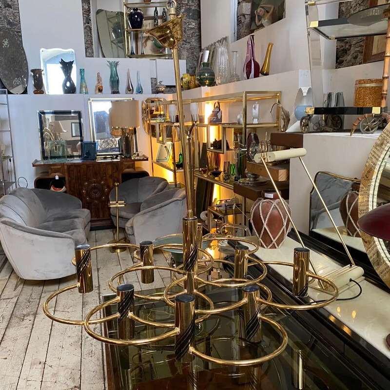 1970s Mid-Century Modern Brass Italian Chandelier or Ceiling Light by Sciolari