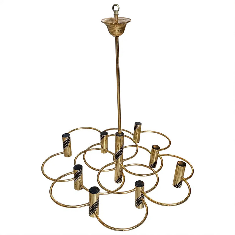 1970s Mid-Century Modern Brass Italian Chandelier or Ceiling Light by Sciolari