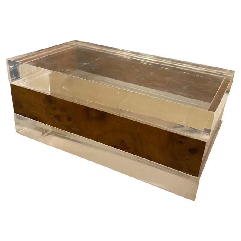 1980s Gabriella Crespi Style Plexiglass and Walnut Italian Box