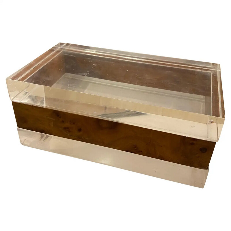 1980s Gabriella Crespi Style Plexiglass and Walnut Italian Box