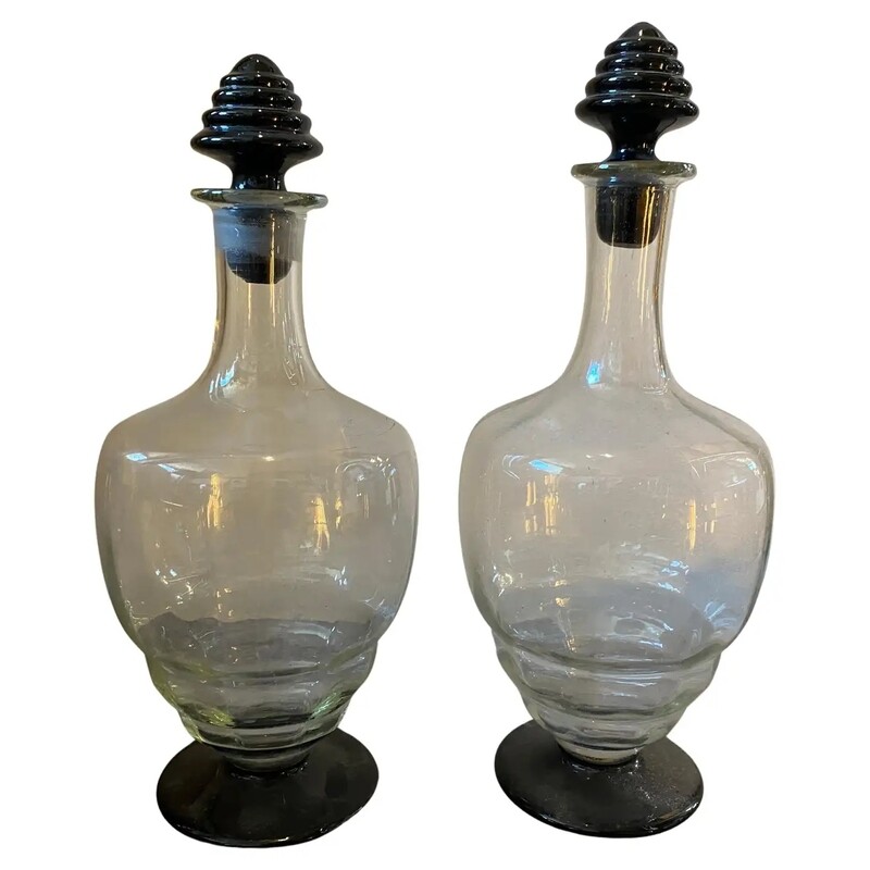1930s Napoleone Martinuzzi Style Set of Two Art Deco Murano Glass Bottles
