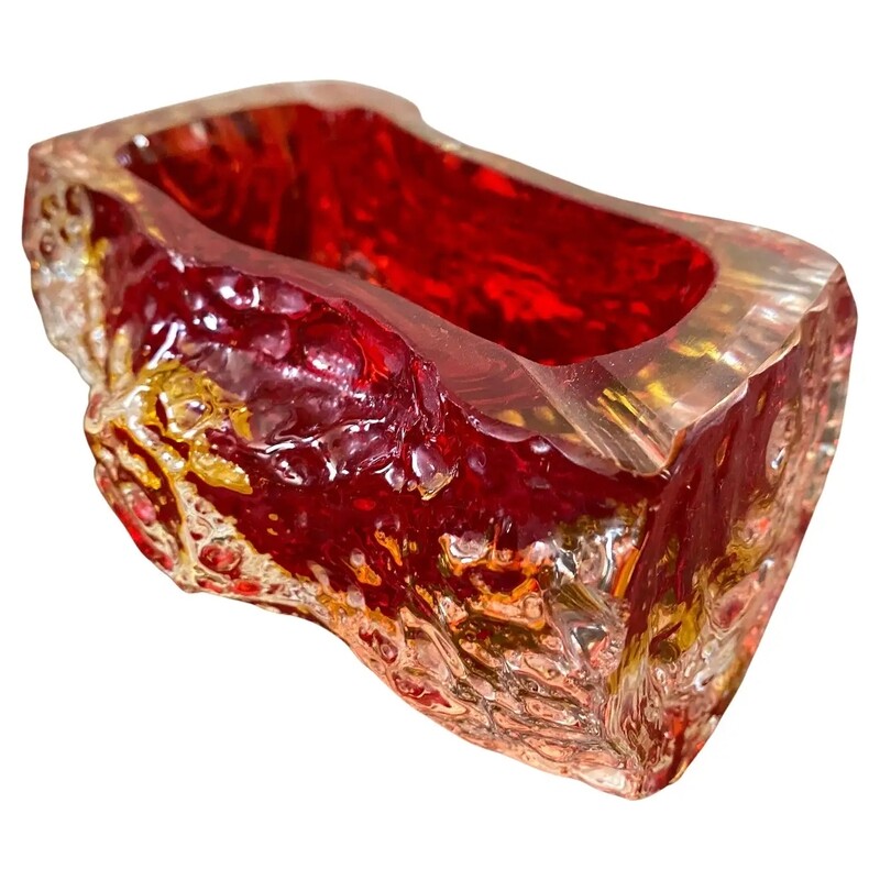 1970s Mandruzzato Modernist Red Sommerso Murano Glass Ashtray