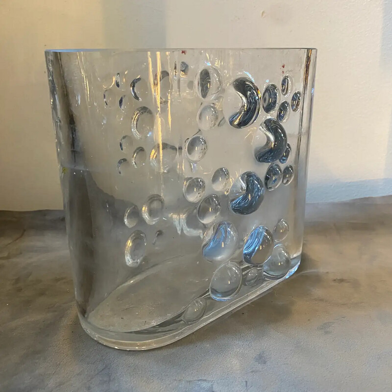 1970s Space Age Transparent Glass Italian Oval Bubble Vase
