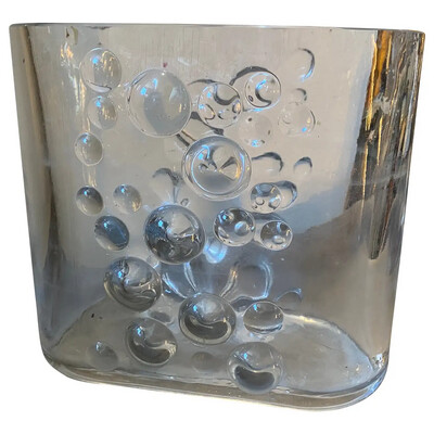 1970s Space Age Transparent Glass Italian Oval Bubble Vase