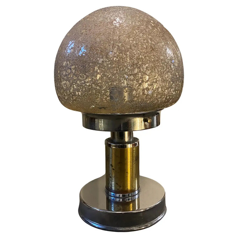 1970s Mazzega Attributed Space Age Metal and Glass Italian Table Lamp