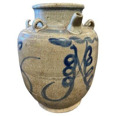 Late 19th Century White and Blue Ceramic Chinese Flask