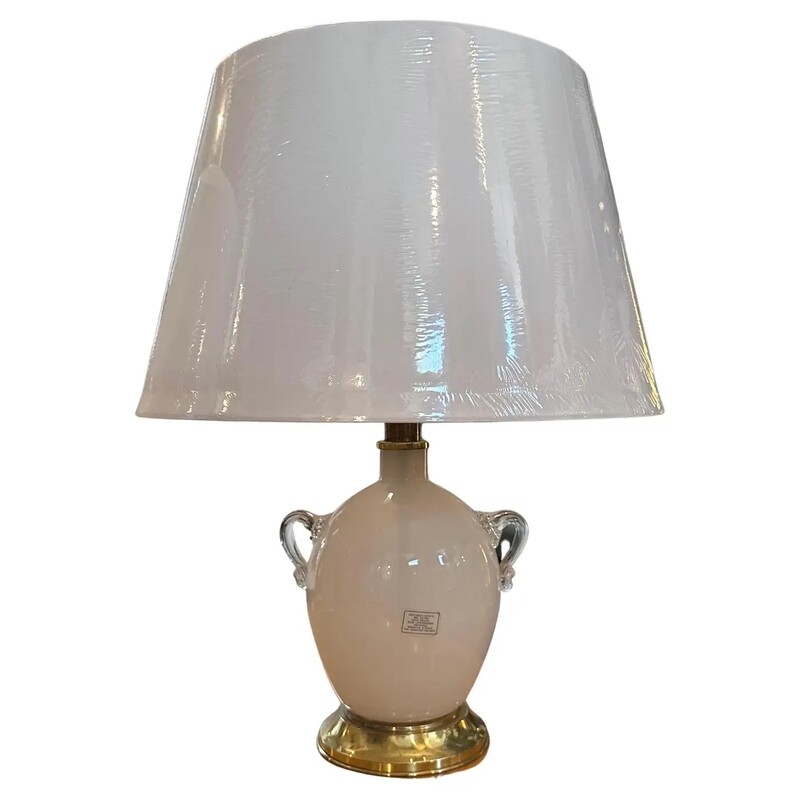 Two 1970s Hollywood Regency Light Pink Murano Glass Table Lamps by Tommaso Barbi