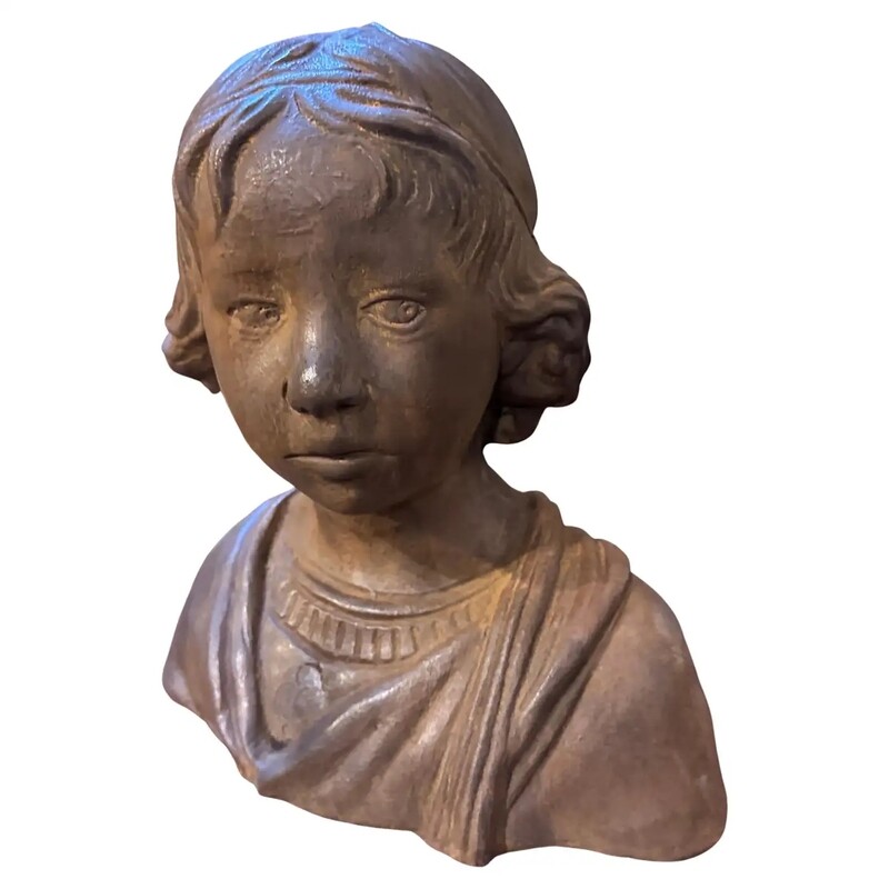 1930s Hand-Crafted Terracotta Sicilian Bust of a Young Girl