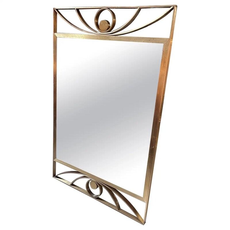 1960s Modernist Solid Brass Rectangular Italian Wall Mirror by Luciano Frigerio