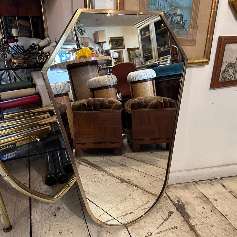 1950s Mid-Century Modern Giò Ponti Style Solid Brass Italian Wall Mirror