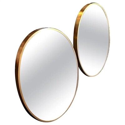 Two 1980s Gio Ponti Style Mid-Century Modern Gilded Aluminum Oval Wall Mirrors