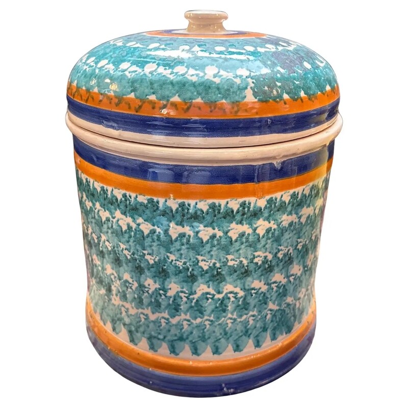 1920s Traditional Hand-Painted Ceramic Sicilian Big Salt Container from Patti