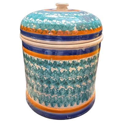 1920s Traditional Hand-Painted Ceramic Sicilian Big Salt Container from Patti