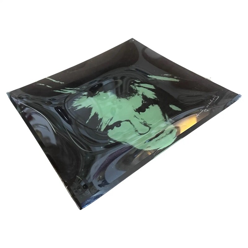 1990s Pop Art Andy Warhol Self Portrait Square Glass Tray by Rosenthal