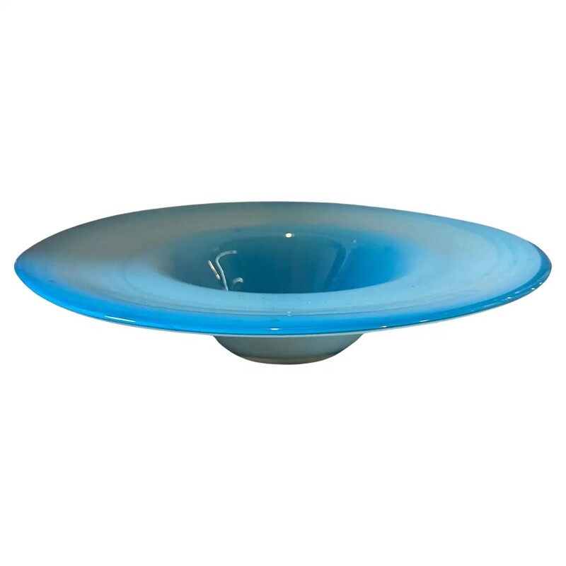 1980s Modern Turquoise and White Murano Glass Round Centerpiece