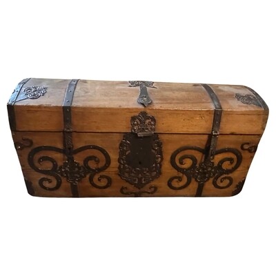 Rococo Spanish Fir and Iron Noble Carriage Trunk Dated 1742