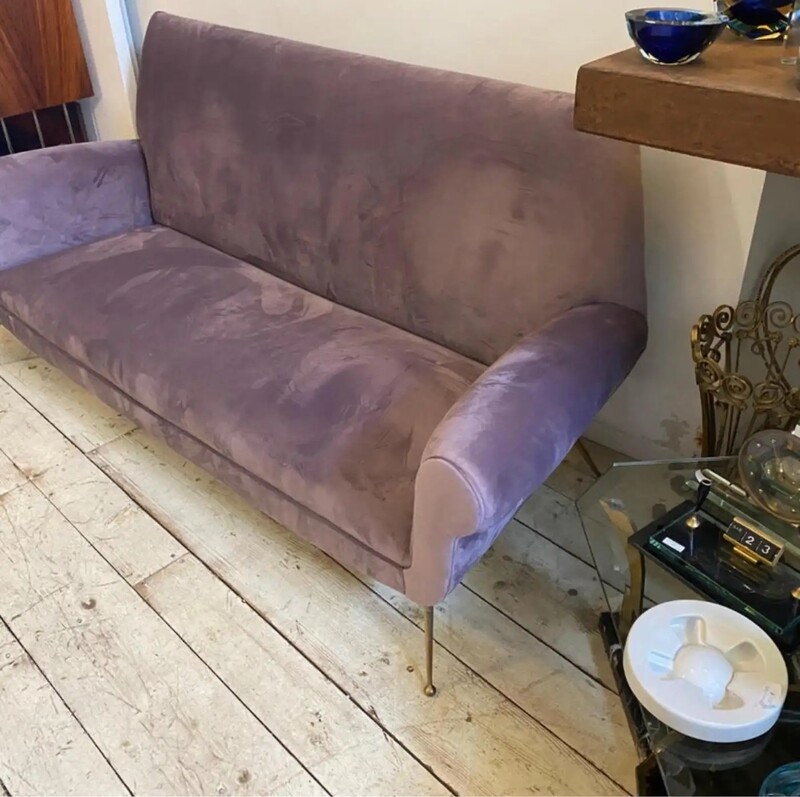 1950s Gigi Radice Style Mid-Century Modern Wisteria Velvet Italian Sofa
