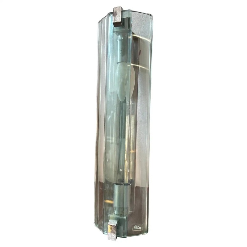 1960s Space Age Rectangular Glass and Chromed Metal Italian Wall Sconce by Veca