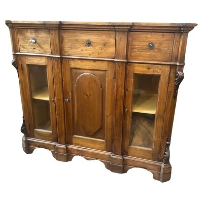 1870s Louis Philippe Hand-Carved Fir Wood Sicilian Credenza