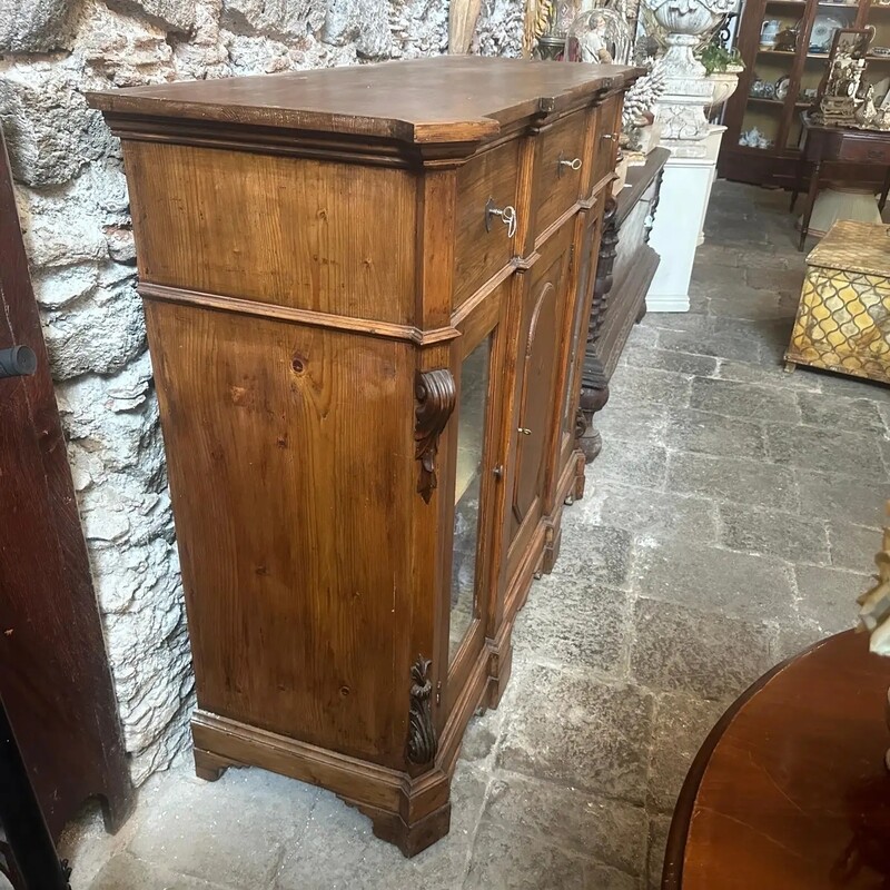 1870s Louis Philippe Hand-Carved Fir Wood Sicilian Credenza