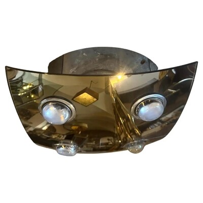 A 1970s Space Age Square Smoked Mirrored Glass Italian Ceiling Light by Veca