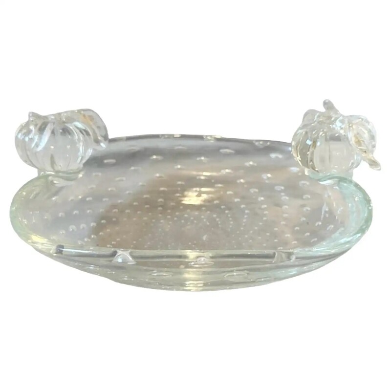 A 1950s Barovier Bullicante Clear Murano Glass Oval Bowl