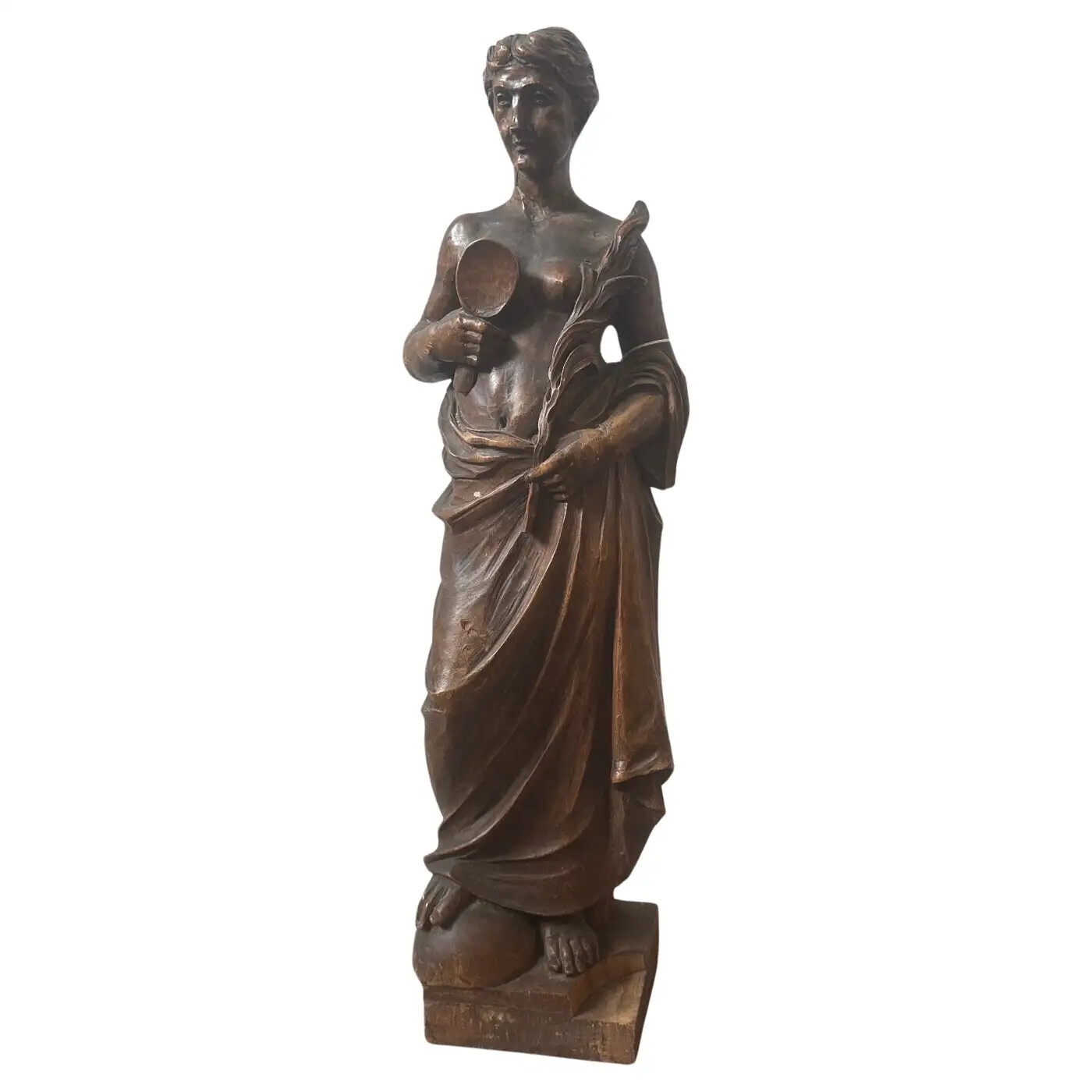 1850s Neoclassical Hand-Carved Walnut Italian Sculpture of a Roman Bather