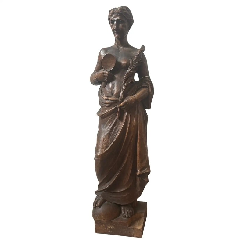 1850s Neoclassical Hand-Carved Walnut Italian Sculpture of a Roman Bather