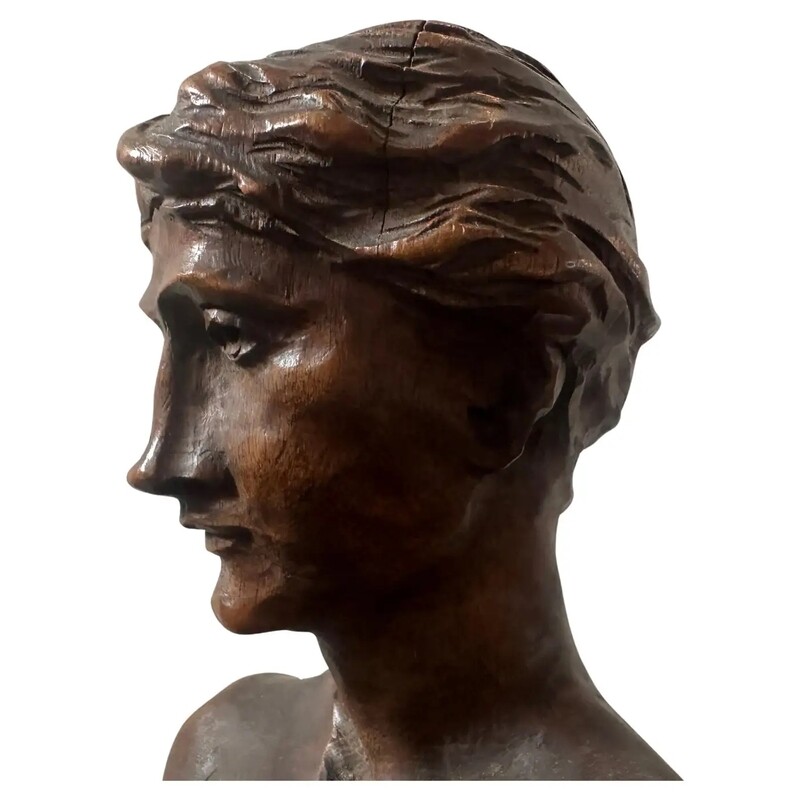 1850s Neoclassical Hand-Carved Walnut Italian Sculpture of a Roman Bather