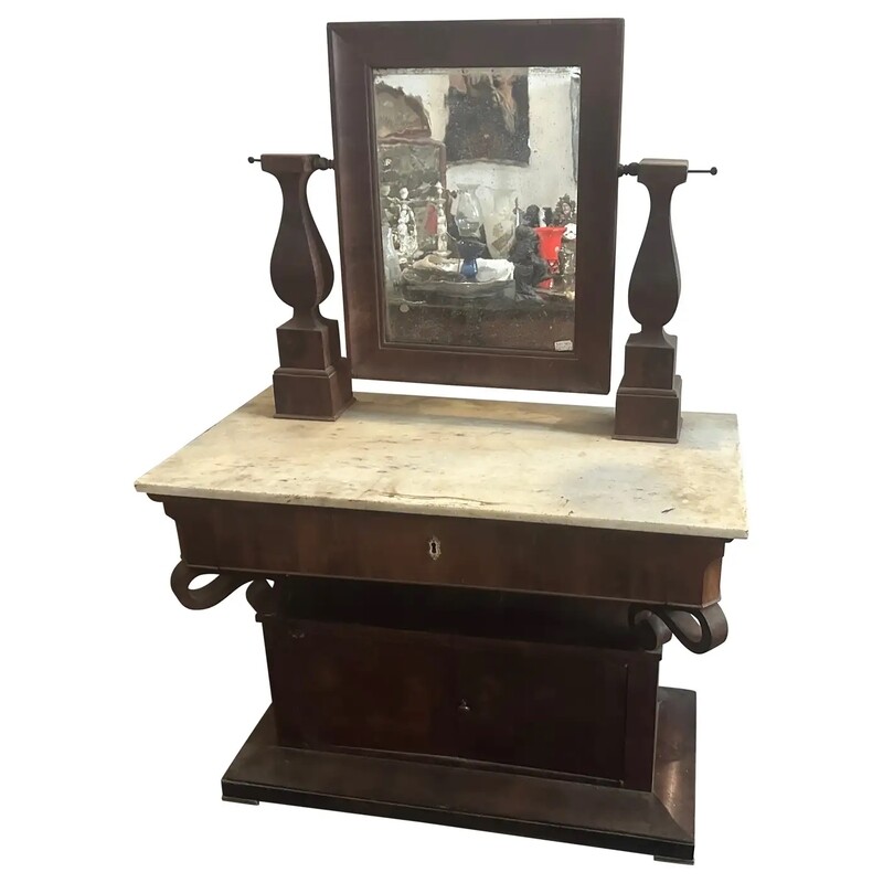 Mid-19th Century Fir Wood Veneered in Mahogany and marble Sicilian Vanity Table