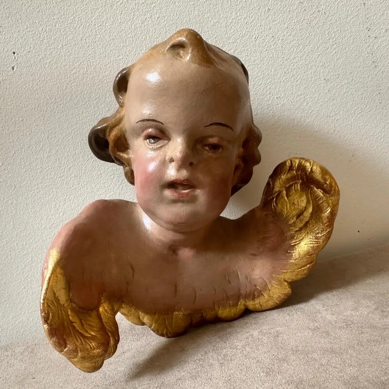 Mid-19th Century Baroque Style Hand-Painted Ceramic Italian Angel