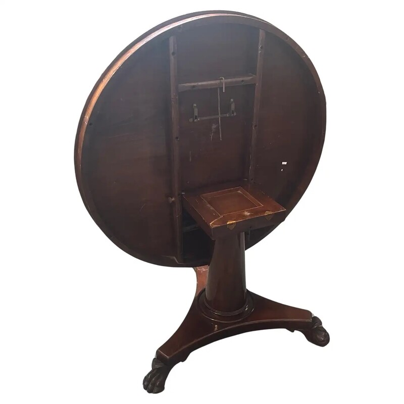 1840s Empire Veneered Mahogany Wood Sicilian Round Tilt-Top Table