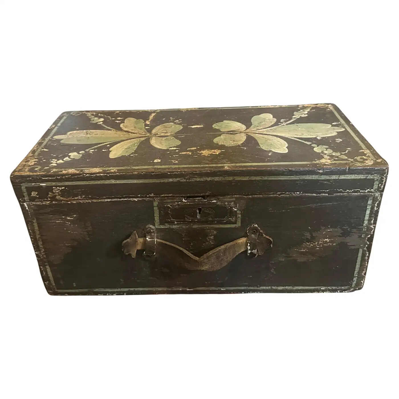 1890s Louis Philippe Brown and Green Lacquered Wood Sicilian Box