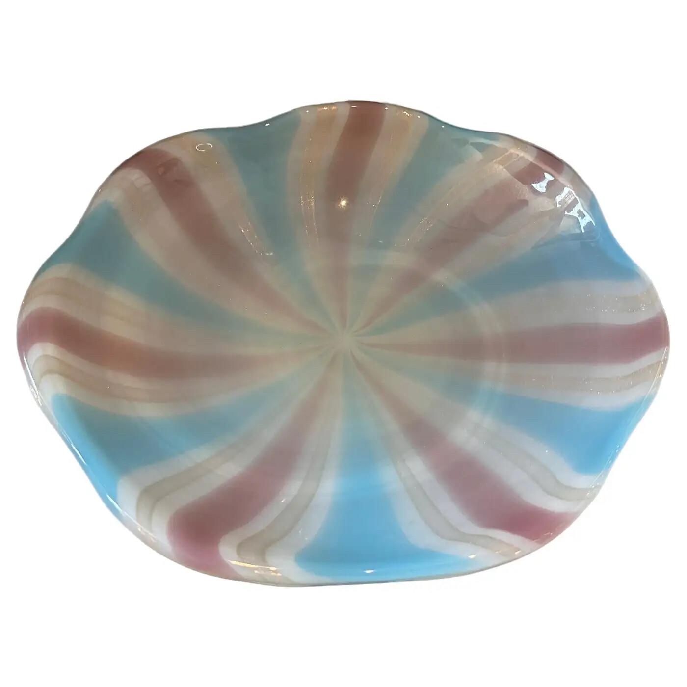 1970s Venini style Mid-Century Modern Striped Murano Glass Round Bowl 1970s Venini style Mid-Century Modern Striped Murano Glass Round Bowl
