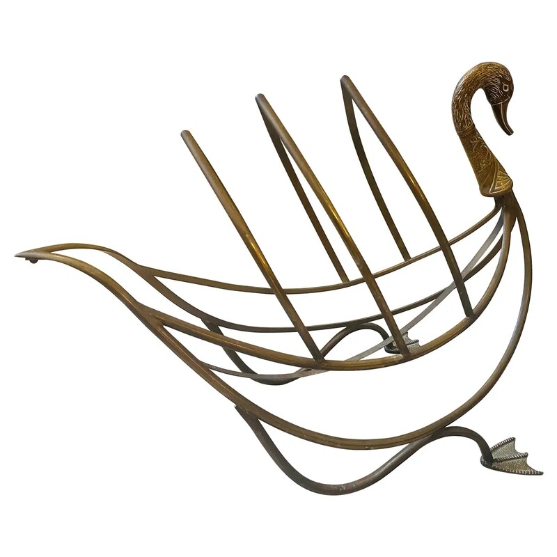 1960s iconic Brass French Swan Magazine Rack by Mason Jansen