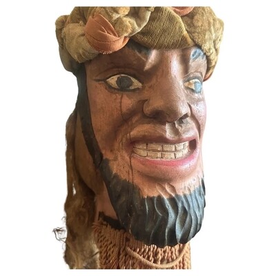A Late 19th Century Hand-Carved Wood Sicilian Head of a Saracen Marionette