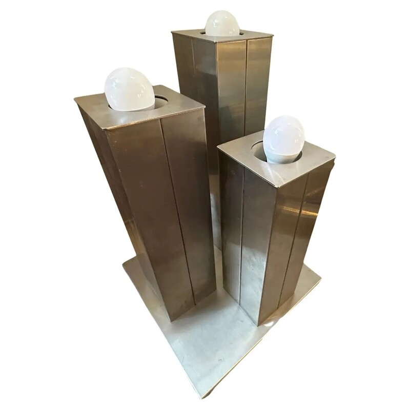 1970s Space Age Chromed Metal Italian Square Table Lamp