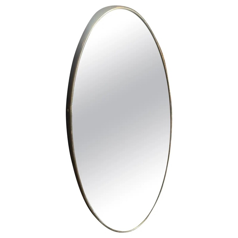 1950s Gio Ponti Style Mid-Century Modern Brass Oval Wall Mirror