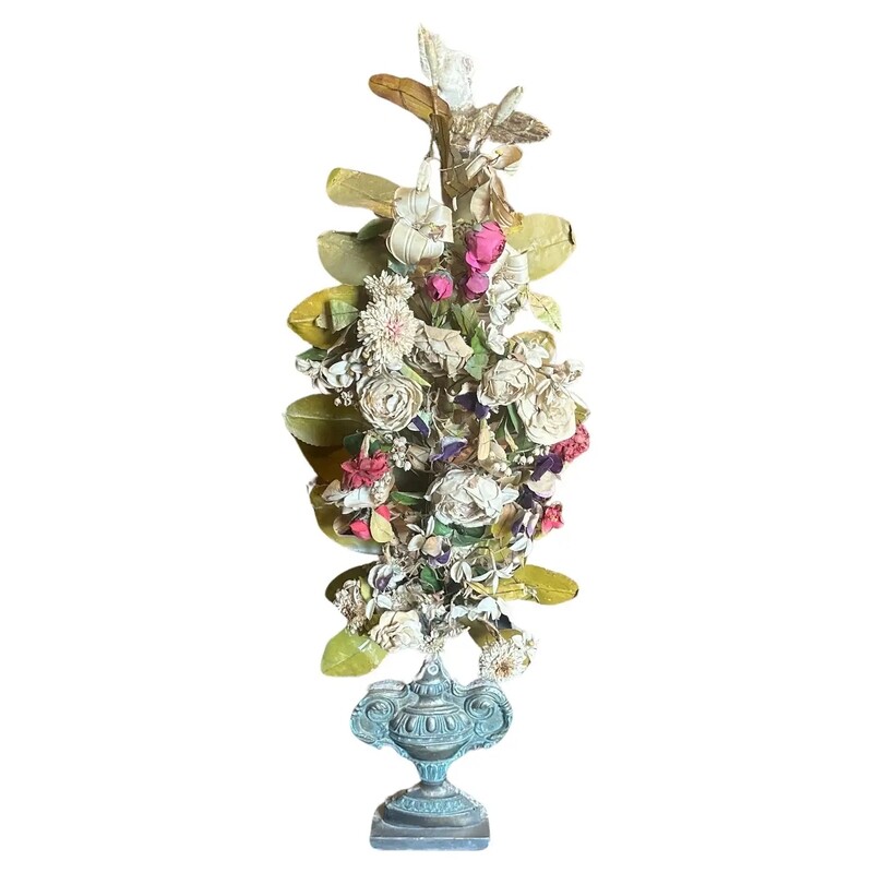 19th Century Wood Italian Decorative Palm Holder with Flower Composition