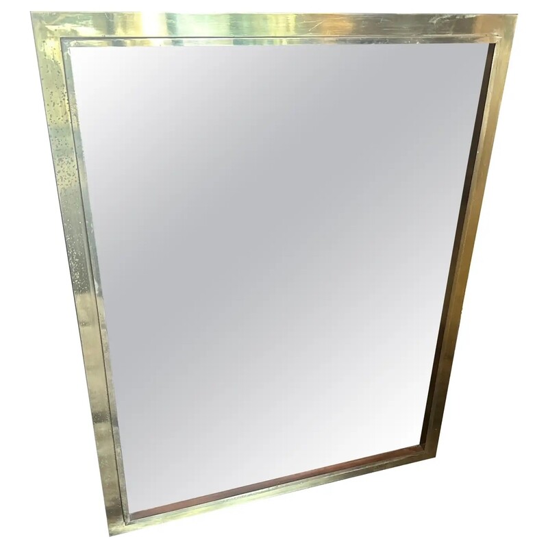 1970s Romeo Rega style Mid-Century Modern Brass Italian Rectangular Wall Mirror