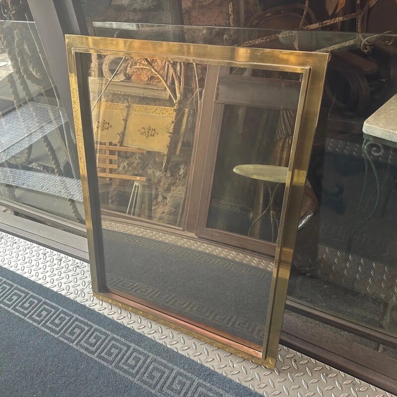 1970s Romeo Rega style Mid-Century Modern Brass Italian Rectangular Wall Mirror