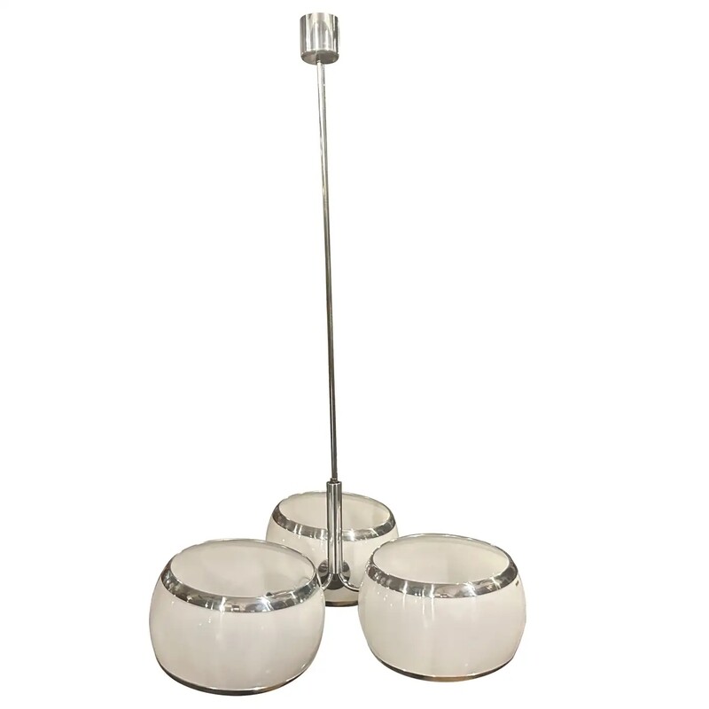1960s Space Age Chromed Metal and White Plastic Chandelier by Stilux Milano