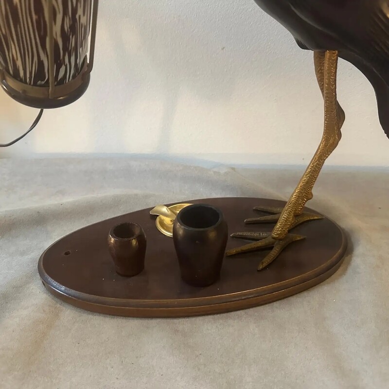 1950s Mid-Century Modern Wood Table Lamp and Smoking Set By Aldo Tura for Macabo