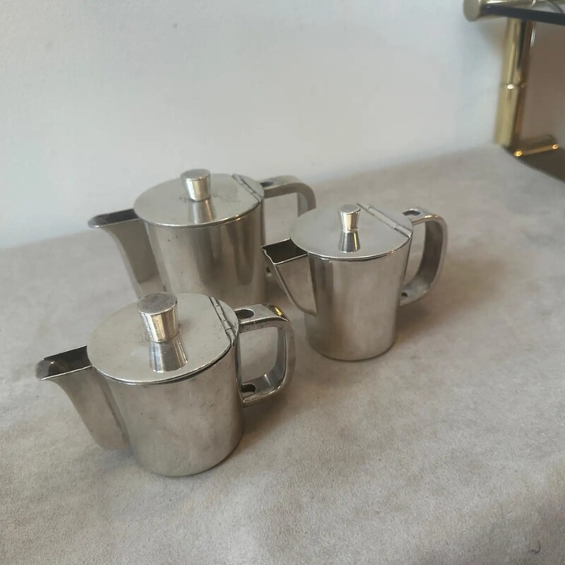 1940s Art Deco Set of Three Alpaca Coffee Pot By Krupp Designed by Gio Ponti