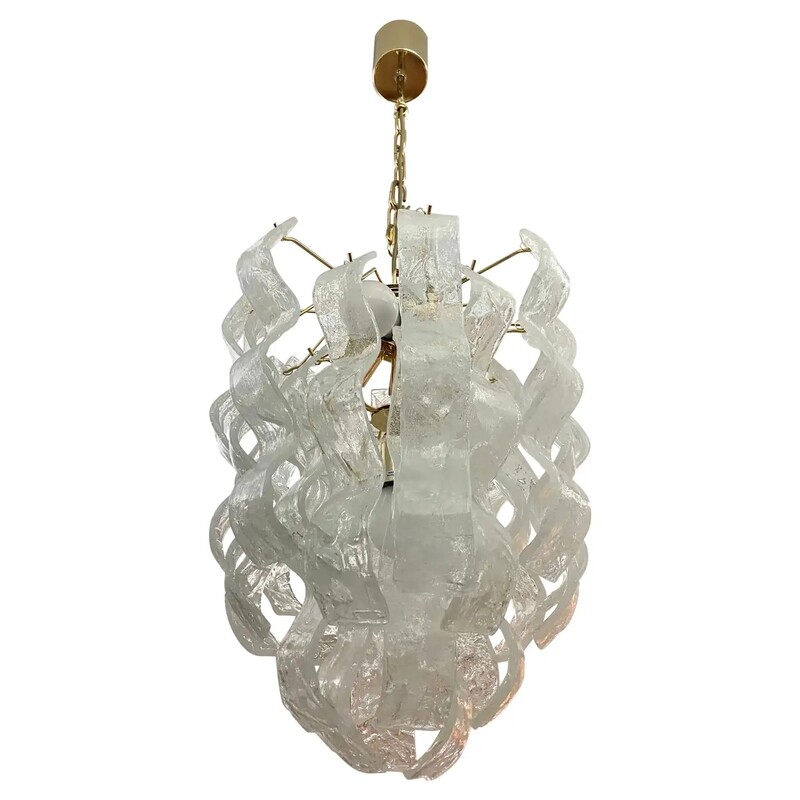 1970s Mid-Century Modern White Murano Glass Cascade Chandelier by Mazzega