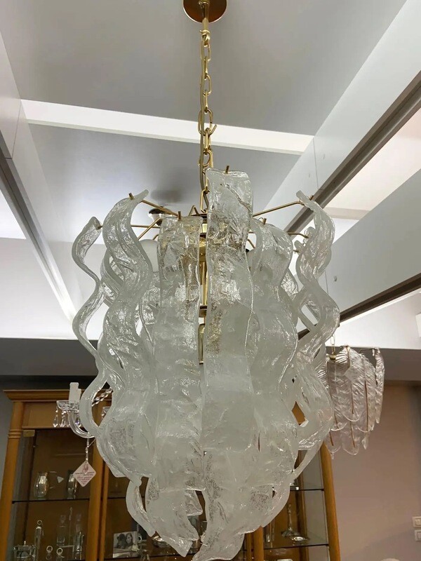 1970s Mid-Century Modern White Murano Glass Cascade Chandelier by Mazzega
