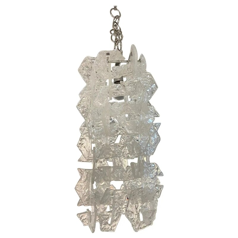 1970s Mid-Century Modern Frosted Murano Glass Chandelier by Mazzega