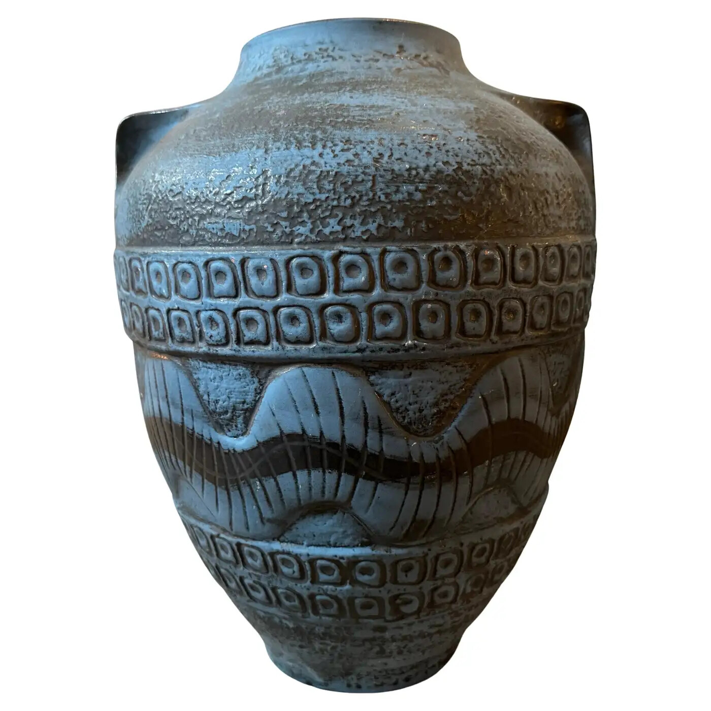 1963 Modernist Blue and Gray Ceramic German Vase by Carstens Tonnieshof 1963 Modernist Blue and Gray Ceramic German Vase by Carstens Tonnieshof